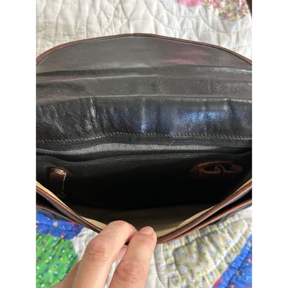 Vintage Brahmin 80's Black/Brown croc strap leather crossbody bag - Picture 7 of 13